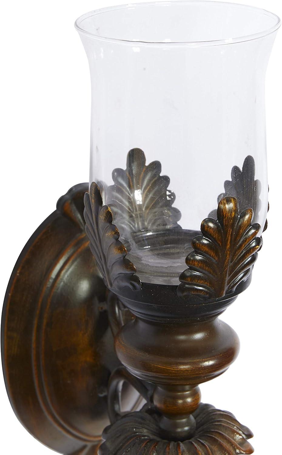 DecMode Brown Metal Leaf Candle Wall Sconce with Twisted Base