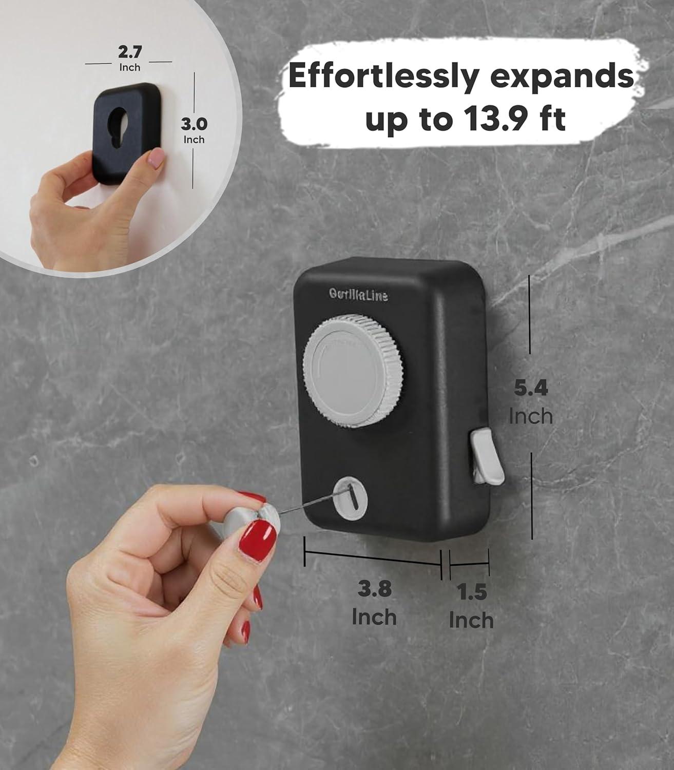 GorillaLine - Retractable Clothesline Indoor Outdoor Clothes Line - Heavy Duty Clothes Drying Laundry Line - Wall Mounted Drying Rack - Air Dry Clothing