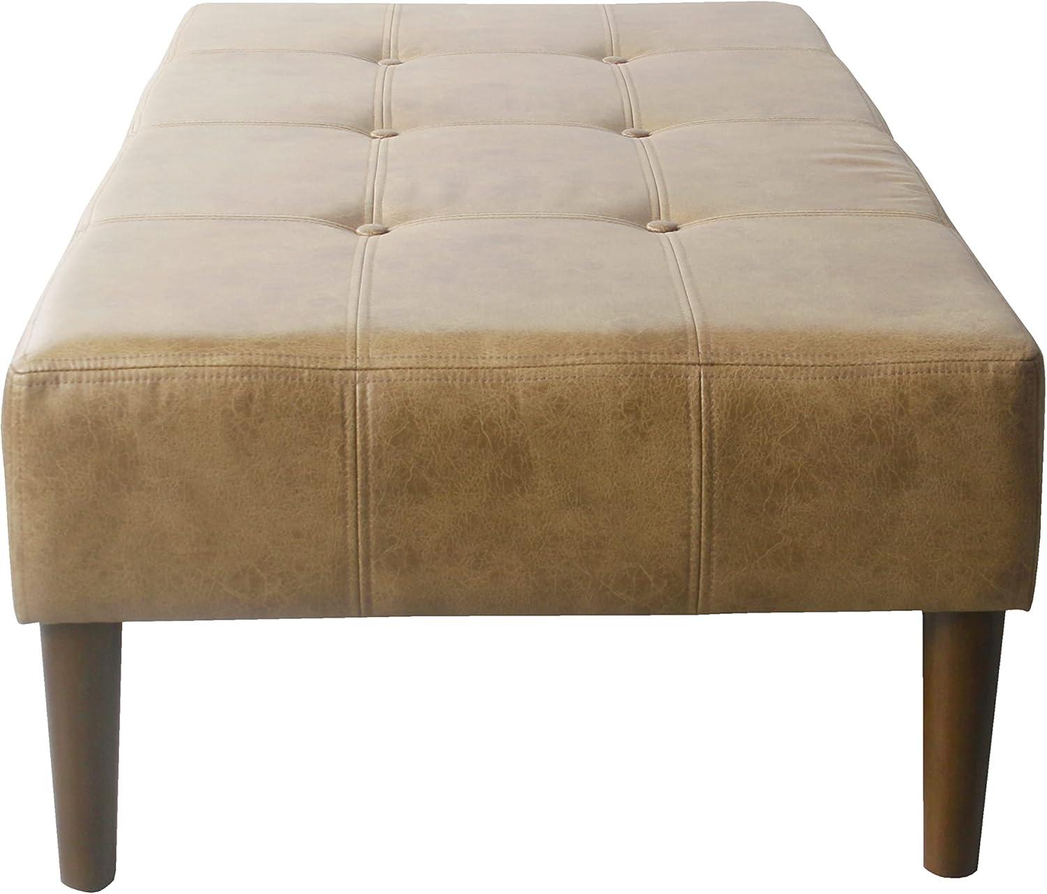 Adryanah Tufted Coffee Table Ottoman Bench - Light Brown Faux Leather