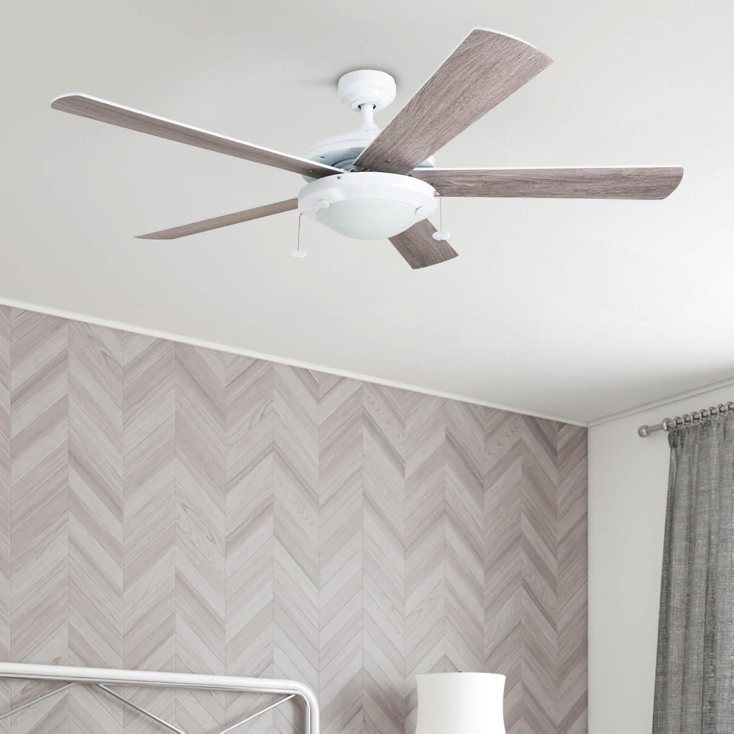 Prominence Home Bolivar 52" White Ceiling Fan with 5 Blades, Integrated LED Light Kit, Pull Chains & Reverse Airflow