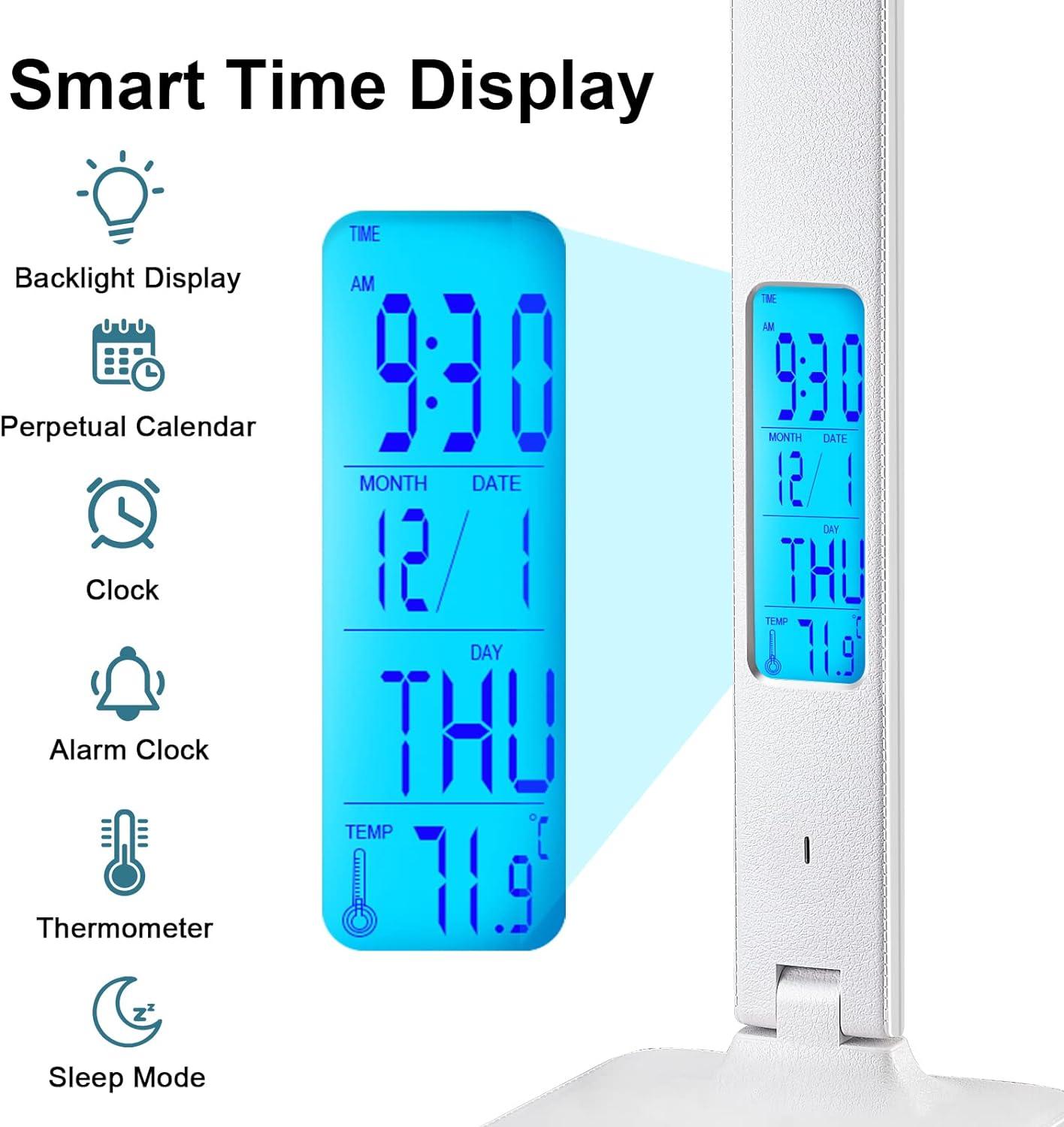 White Adjustable LED Desk Lamp with Wireless Charger and Clock