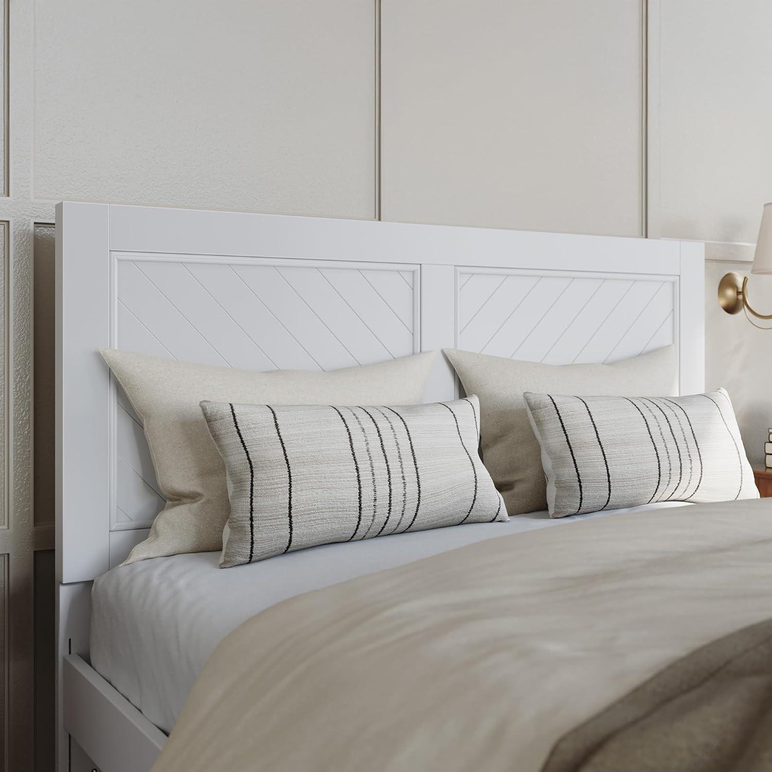 AFI Canyon White Solid Wood Platform Bed with Matching Footboard & Storage Drawers, Full
