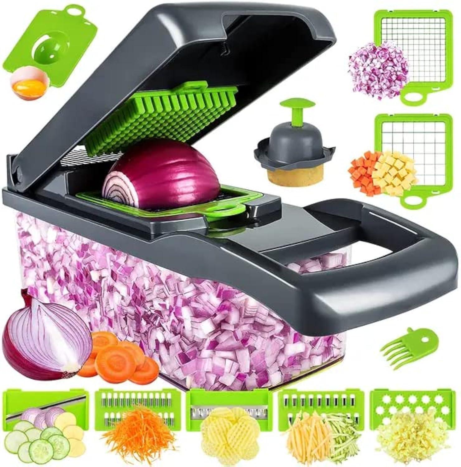 Vegetable Chopper,Pro Onion Chopper,14 in1 Multifunctional Food Chopper,Kitchen Veggie Chopper with 8 Blades,Vegetable Chopper With Container ,Vegetable Slicer Dicer Cutter,Salad,Garlic Chopper