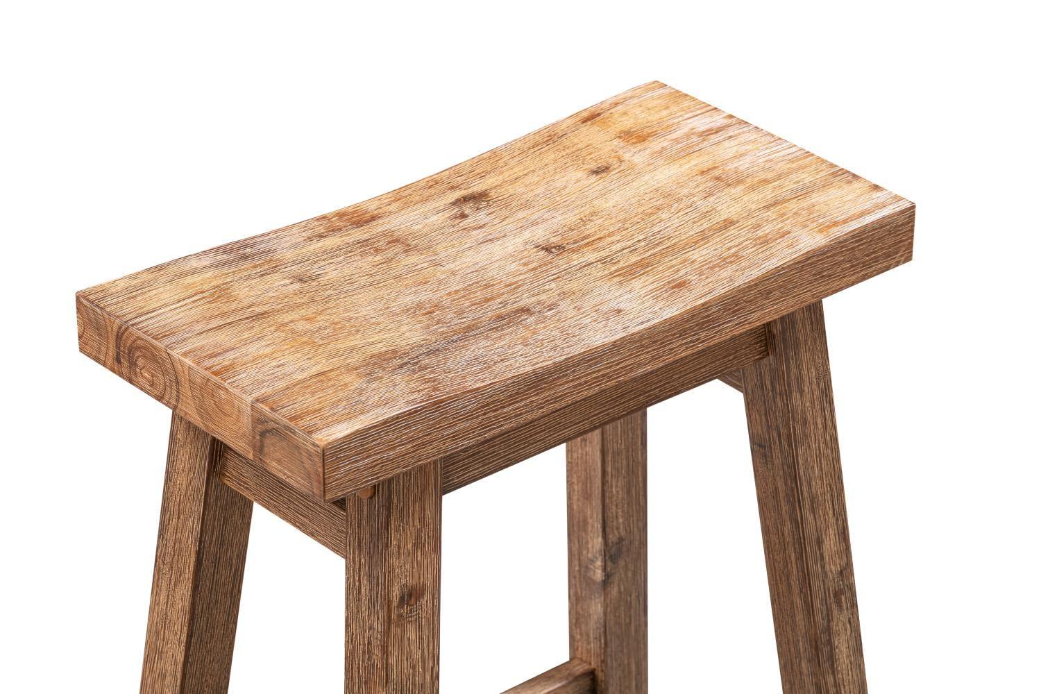 Set of 2 29" Sonoma Wire-Brush Saddle Barstools Barnwood - Boraam: Solid Acacia, Footrest