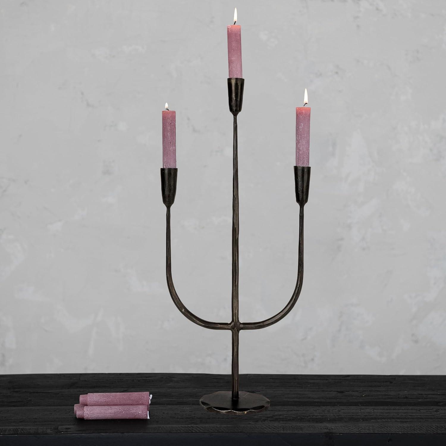 Tall Black Hand-Forged Metal Candelabra, 21.5"