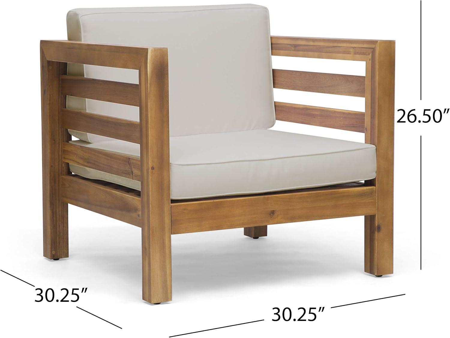 Frankie Outdoor Acacia Wood Club Chair with Cushion, Teak and Beige