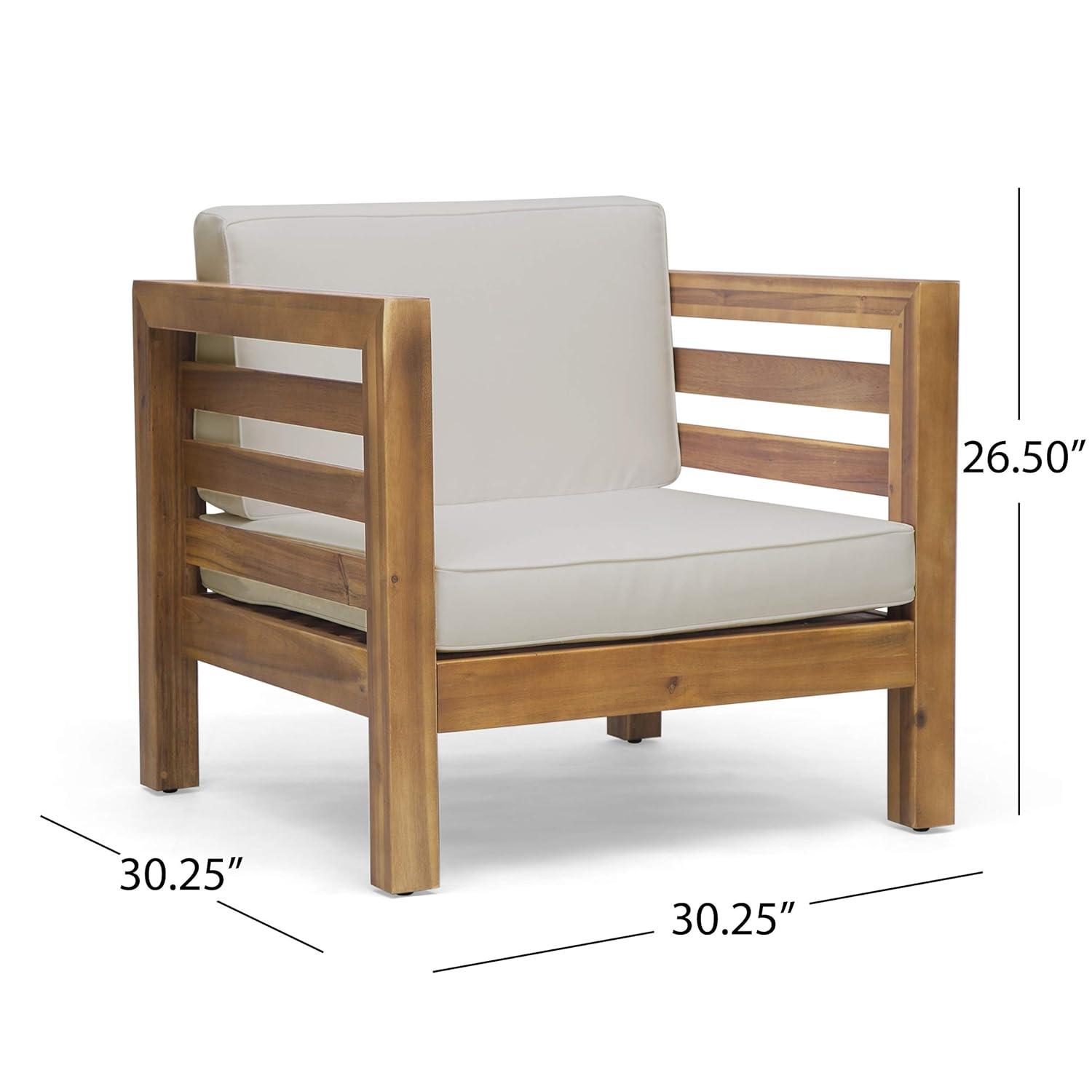 Frankie Outdoor Acacia Wood Club Chair with Cushion, Teak and Beige