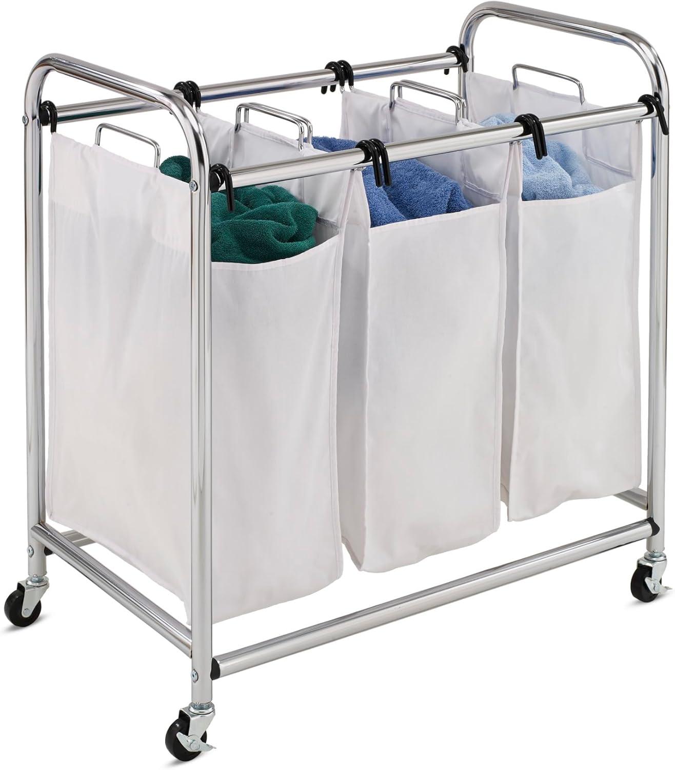 Honey-Can-Do White 3 Bag Steel Heavy-Duty Laundry Sorter
