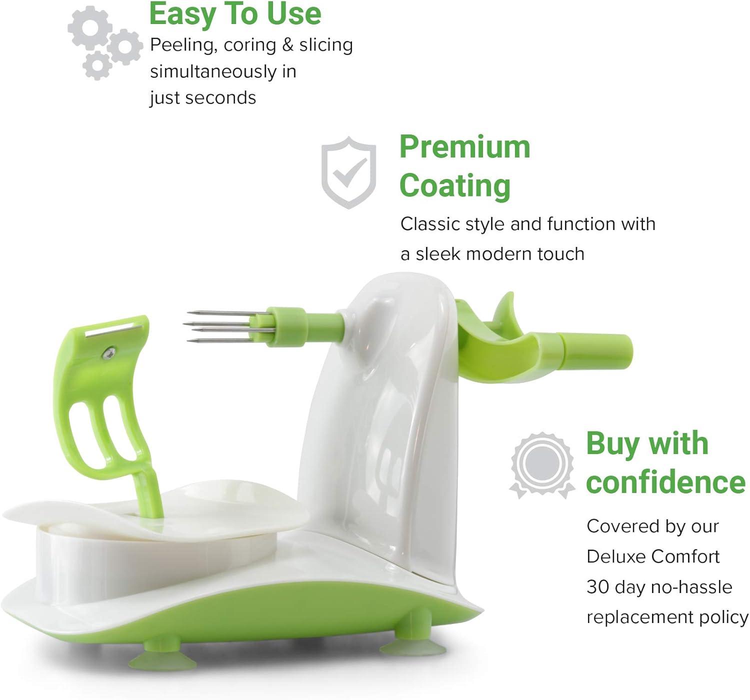 Perfect Peel Apple Peeler - Easy Clean Removable Slicer Commercial Grade Blade - Corer, White/Green