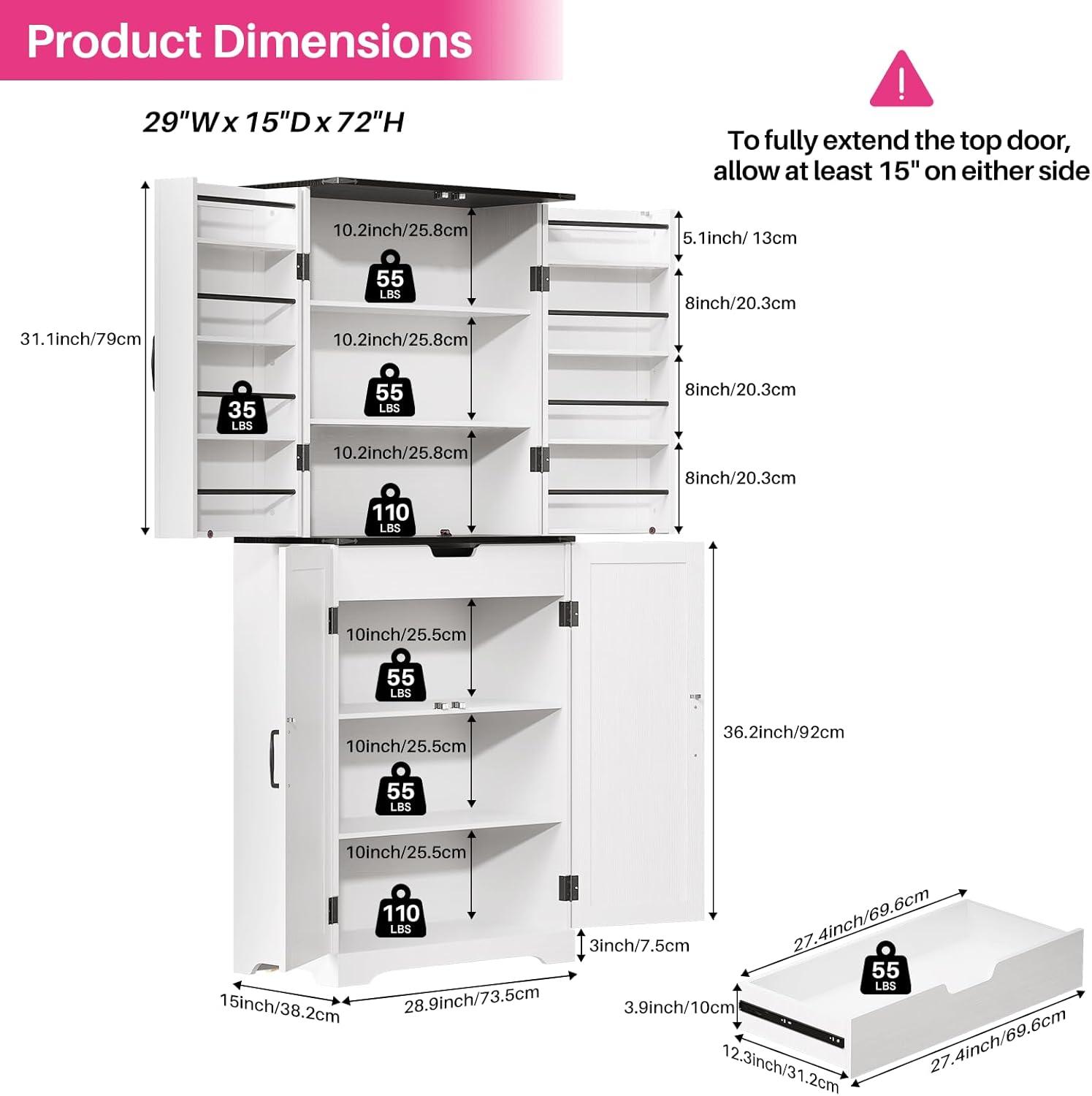 Aaleah 72'' Kitchen Pantry With Classified Pantry Door, Storage Cabinet with Organizer, Drawer