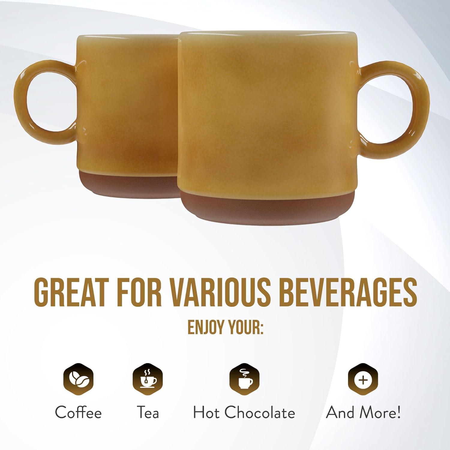 American Atelier Stoneware Mugs w/ Terra Cotta Bottom, Set of 2, 4-Inch Cup for Coffee, Tea, and Hot Chocolate, Dishwasher and Microwave Safe, Honey