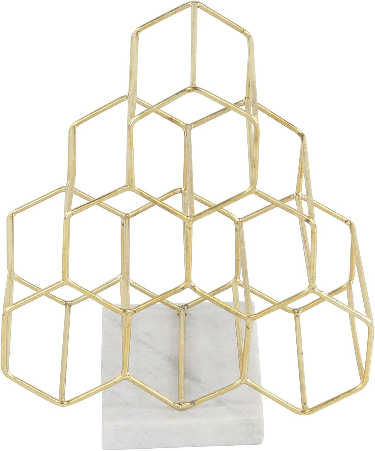 Gold Honeycomb Wine Rack with Marble Base, 6 Bottle