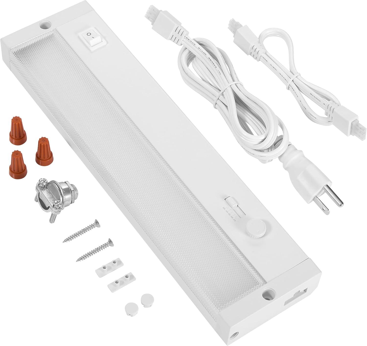 Maxxima 12 in. LED Under Cabinet Light, Dimmable, Linkable, Hardwired or Plug & Play, 500 Lumens, 5 CCT 2700K - 5000K, White, On/Off Switch