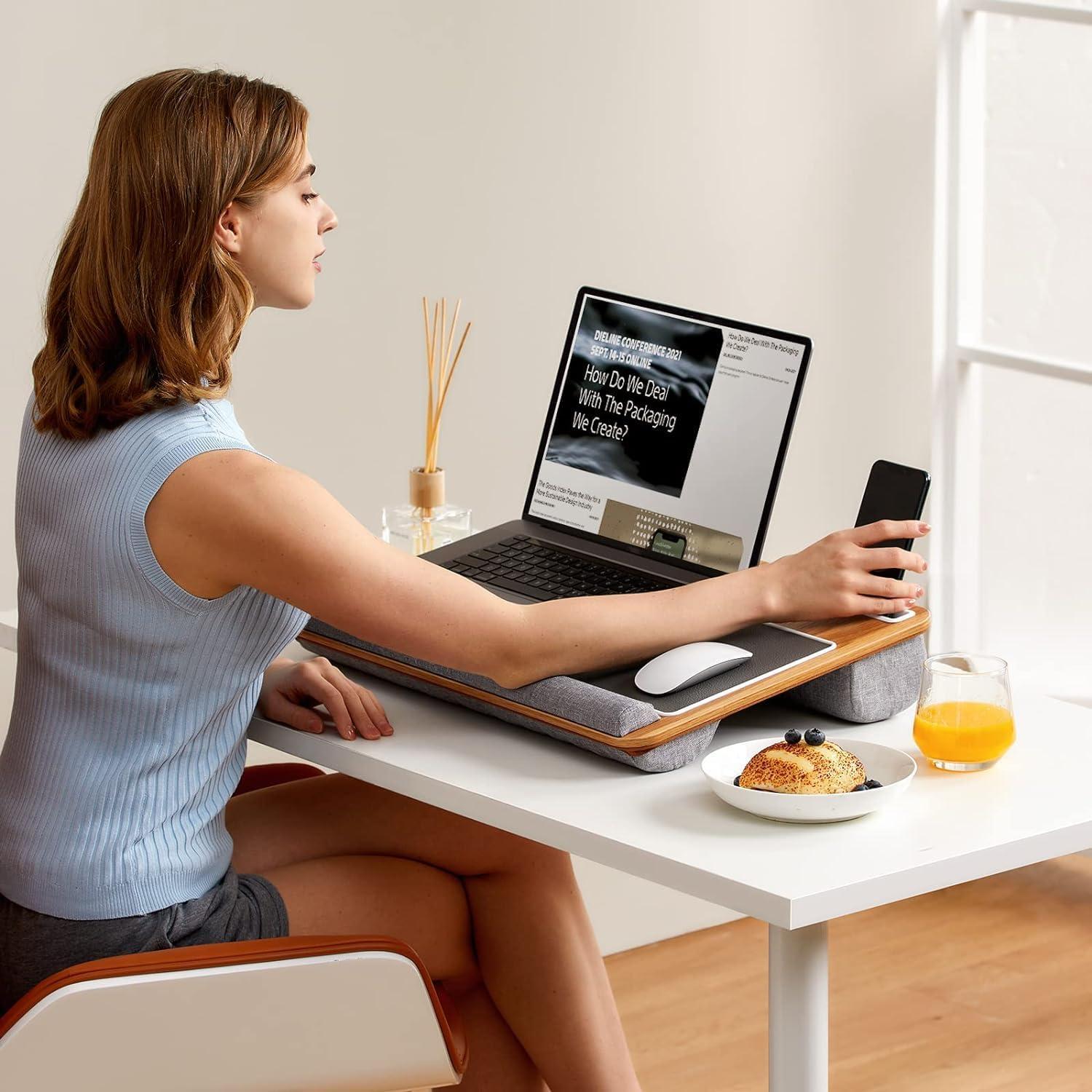 Wood Grain Lap Desk with Mouse Pad and Wrist Support