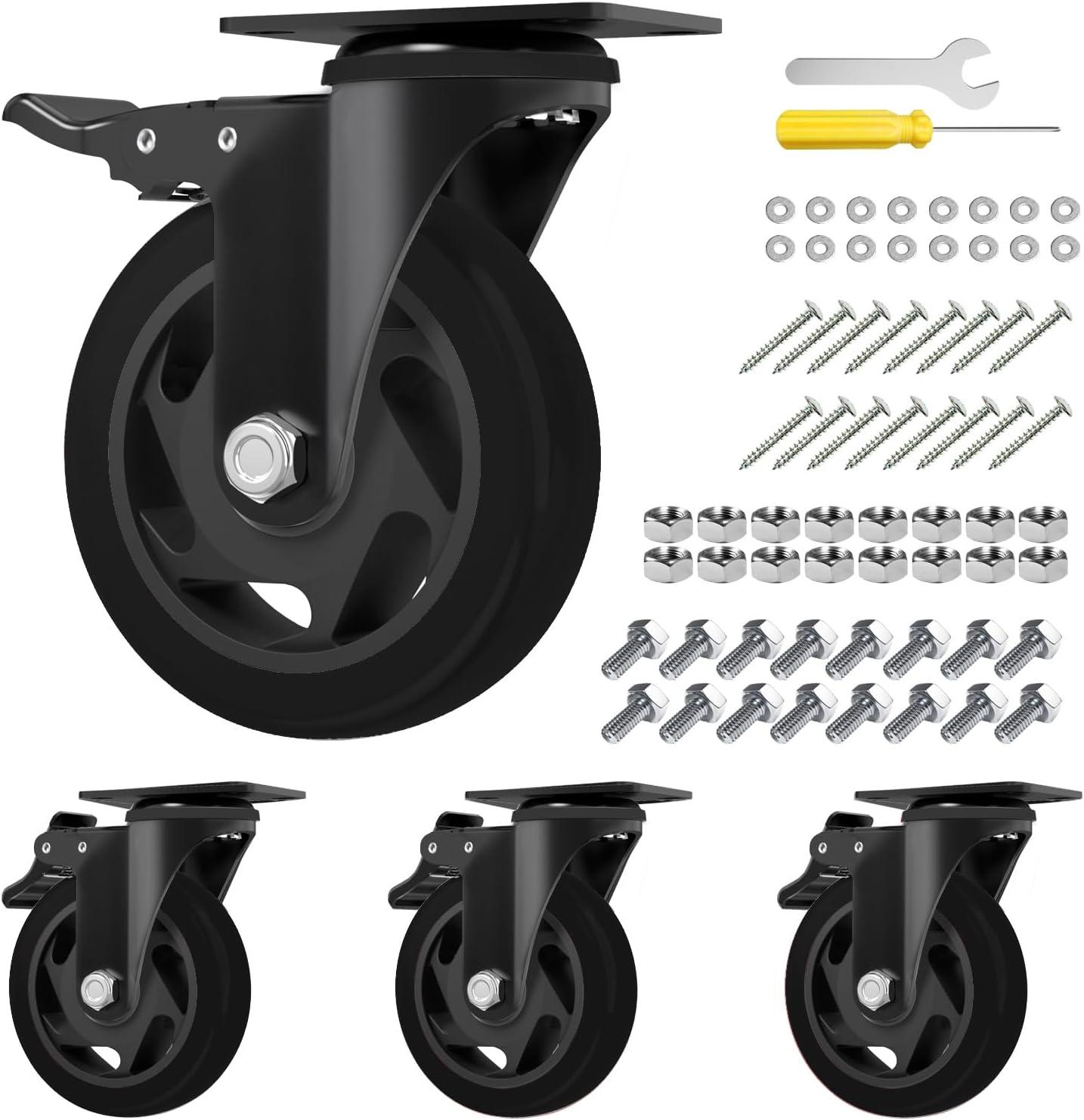 4-Inch Black Polyurethane Heavy Duty Caster Wheels Set