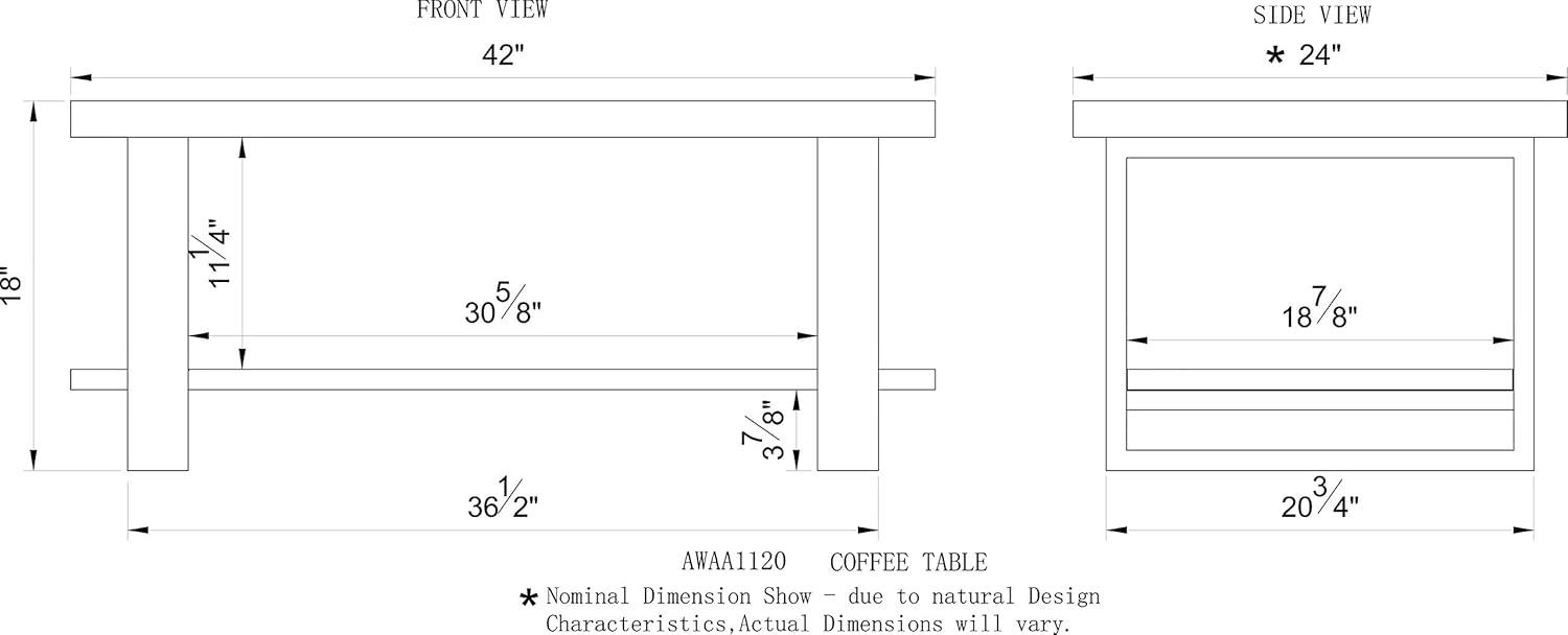 Alpine Live Edge Wood Coffee Table Natural - Alaterre Furniture: Acacia Sofa Table, Metal Legs, Rectangular