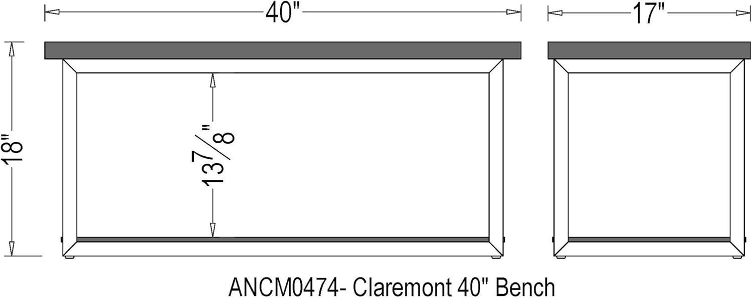 Alaterre Furniture Claremont Rustic Wood Bench with Low Shelf Dark Brown: Steel Frame, Non-Upholstered, 400lb Capacity