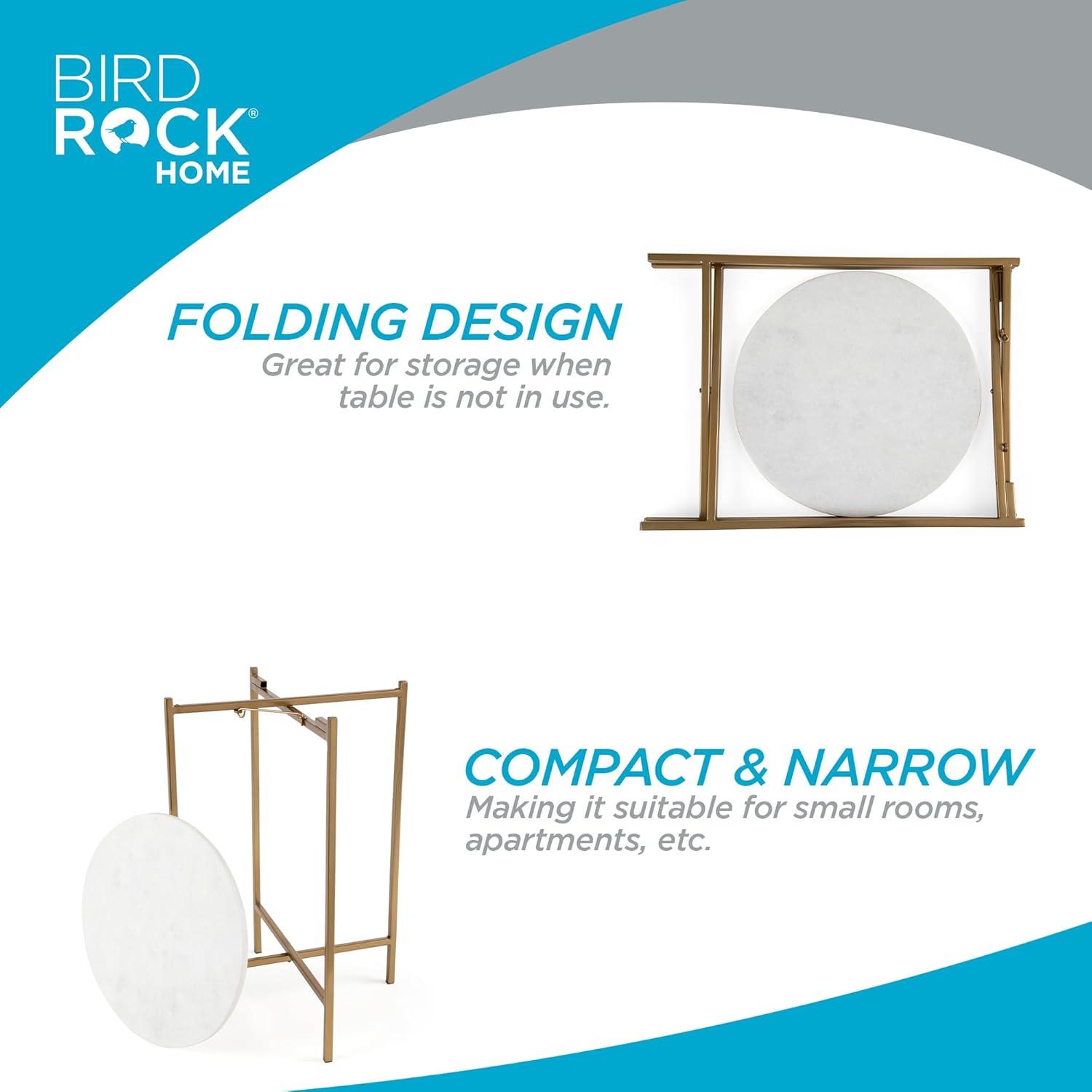 BIRDROCK HOME Folding Side Table with Marble Top - Gold Legs
