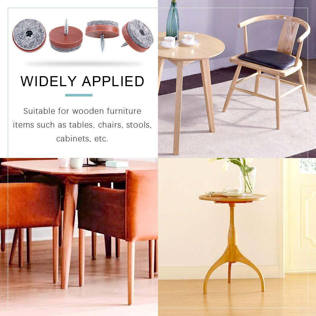 Swpeet 52Pcs 20mm Brown Furniture Felt Pads Non Slip Furniture Pads with Screw-on Felt Pad Furniture Slider Floor Protector for Wooden Leg Feet of Chair Table Sofa