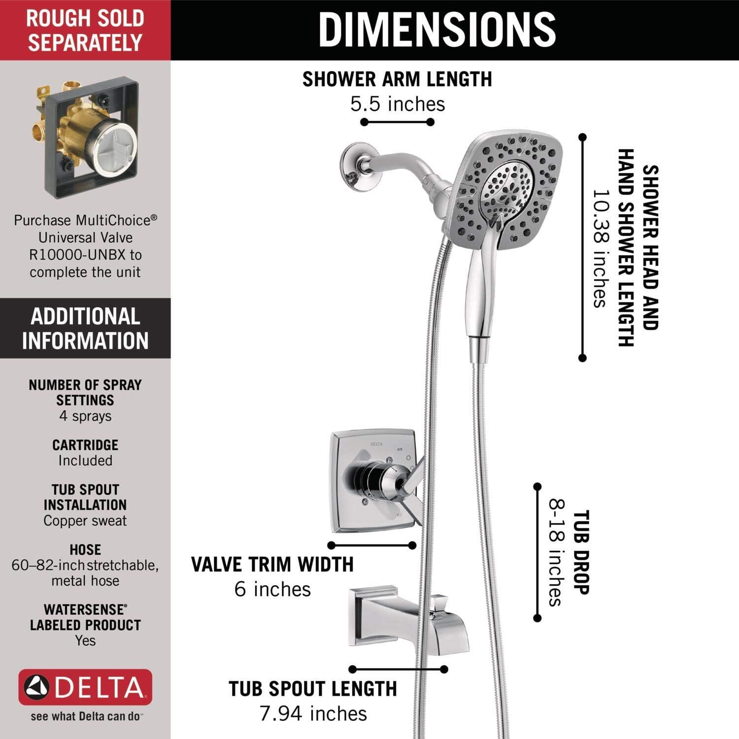 Ashlyn 17 Series Dual-Function Tub Shower Faucet Set, In2ition Shower Handle Trim Kit