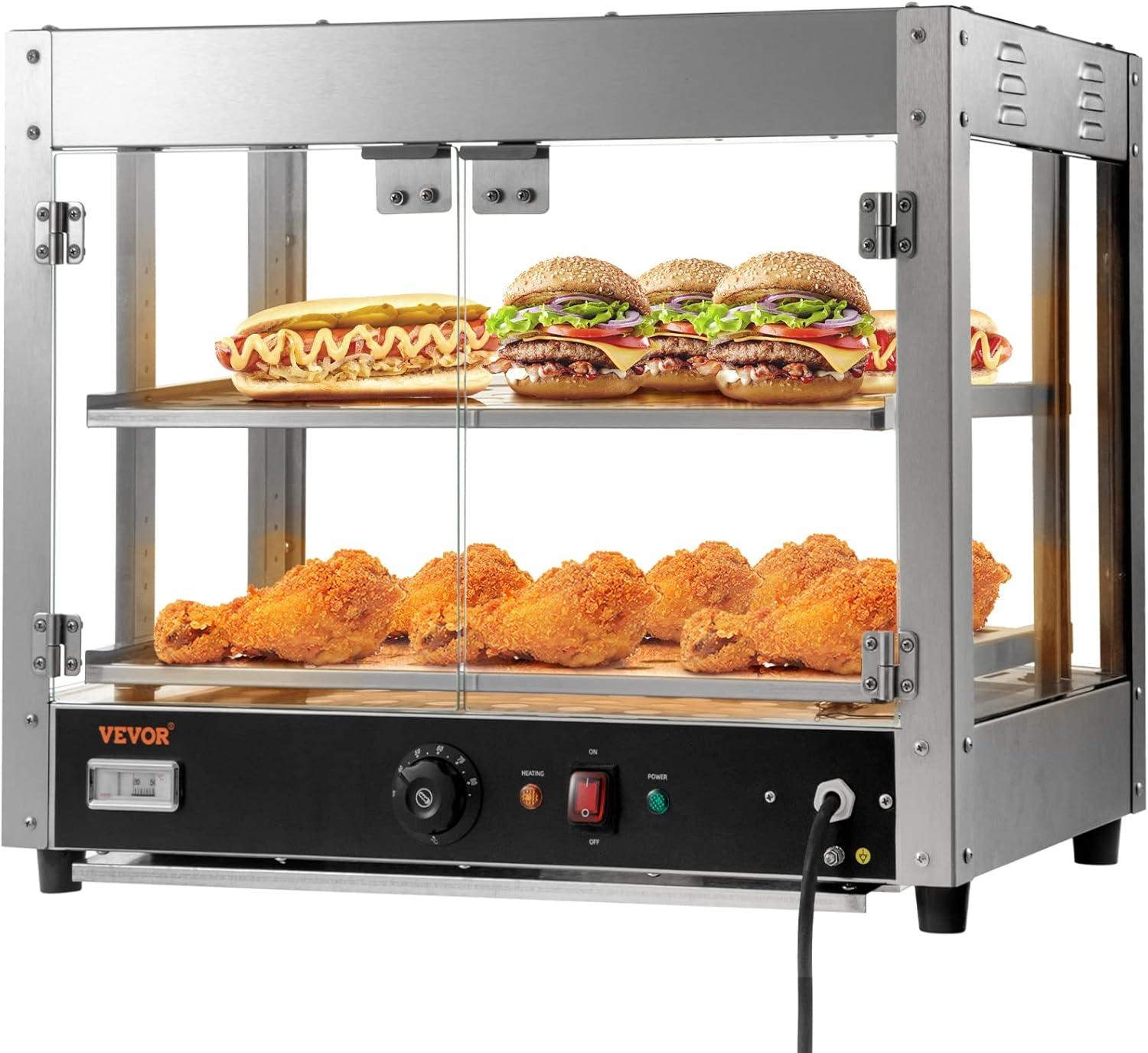 VEVOR 2-Tier Commercial Food Warmer Display - Countertop Pizza Cabinet with Light