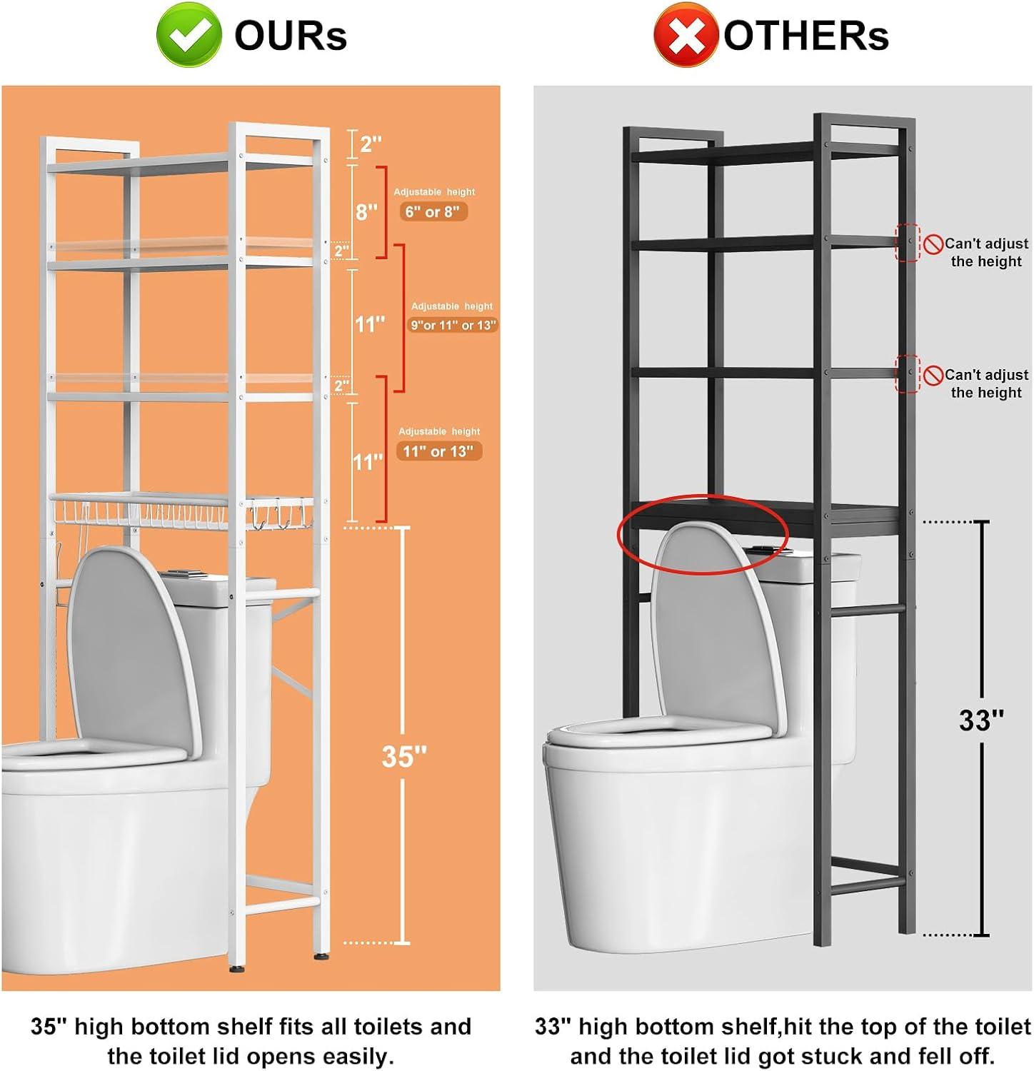 4-Tier Bathroom Organizer Shelf Over Toilet with Adjustable Shelf and Basket