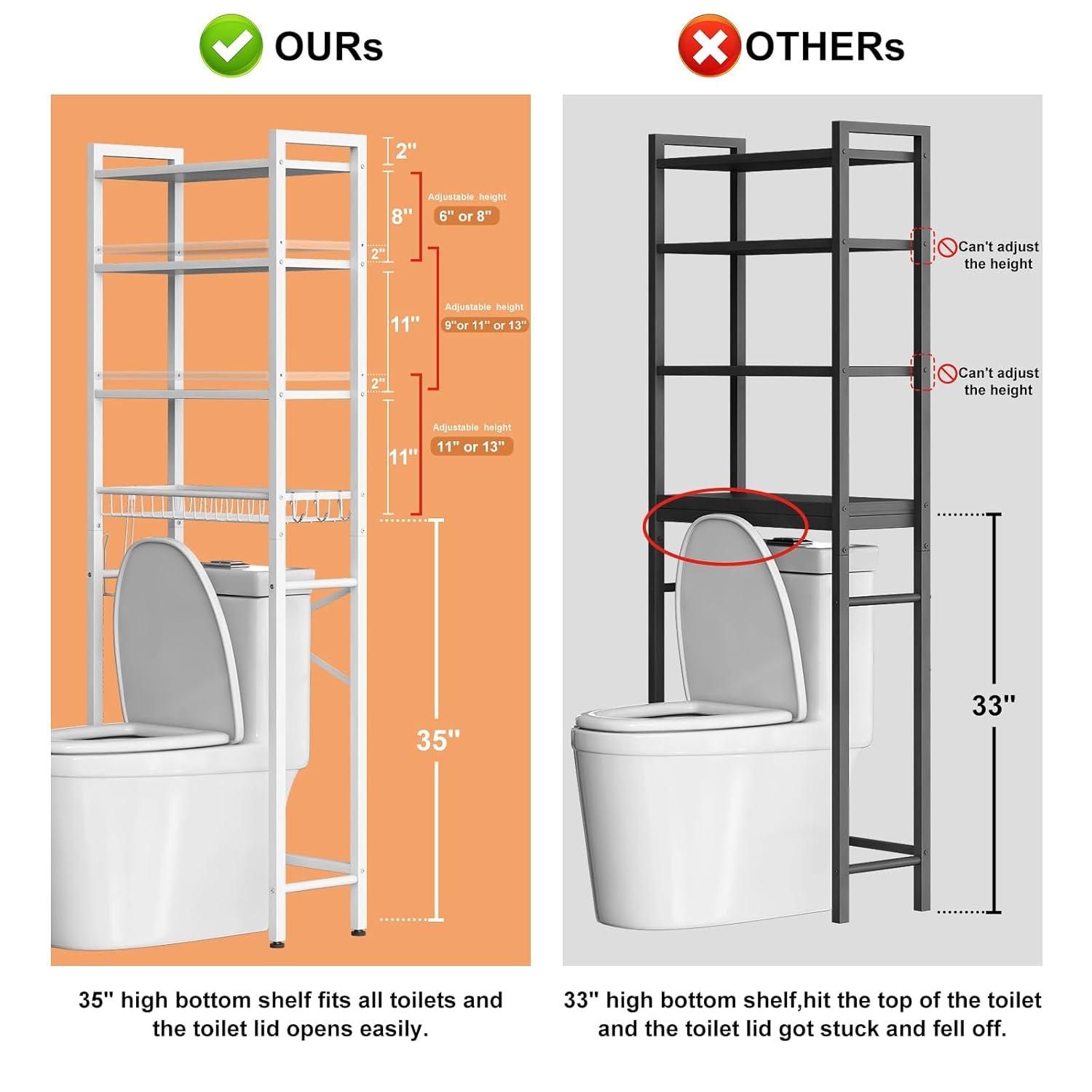 4-Tier Bathroom Organizer Shelf Over Toilet with Adjustable Shelf and Basket