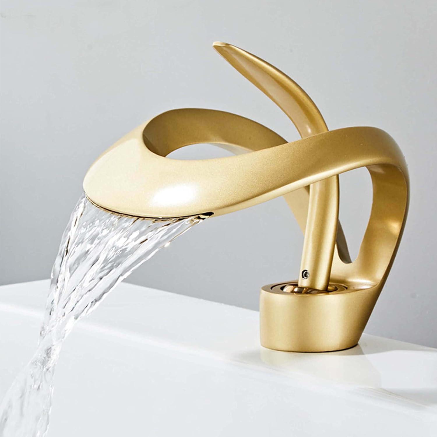 Brushed Gold Solid Brass Waterfall Bathroom Faucet