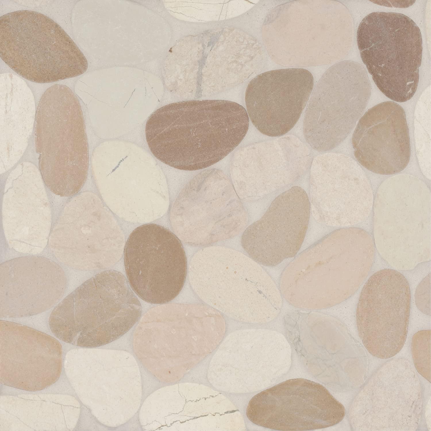 Bedrosians Waterbrook 12" x 12" Natural Stone Pebbles Wall & Floor Tile in White/Tan