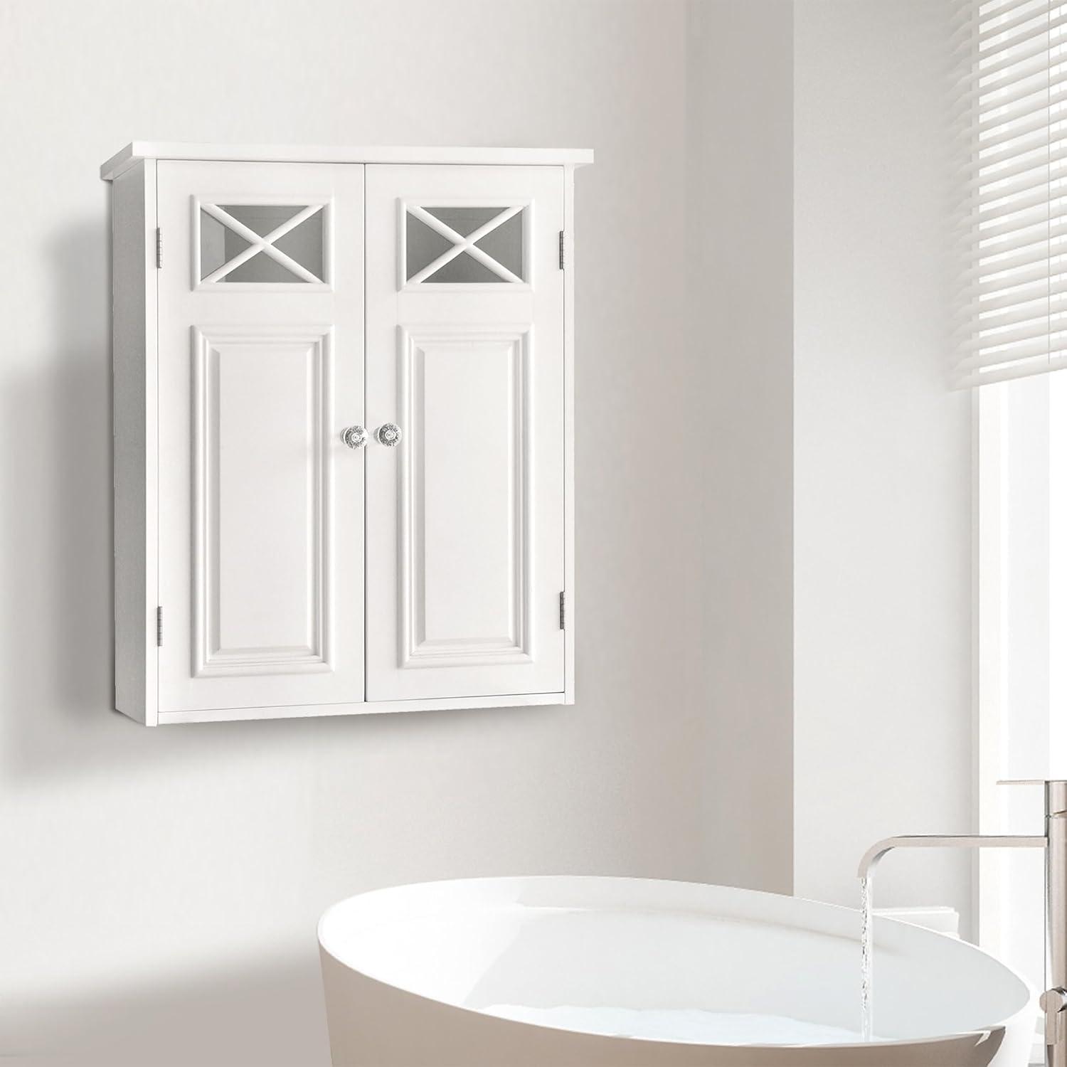 Dawson Two Doors Wall Cabinet White - Elegant Home Fashions: Traditional Style, Semi-Gloss Finish, Bathroom Storage