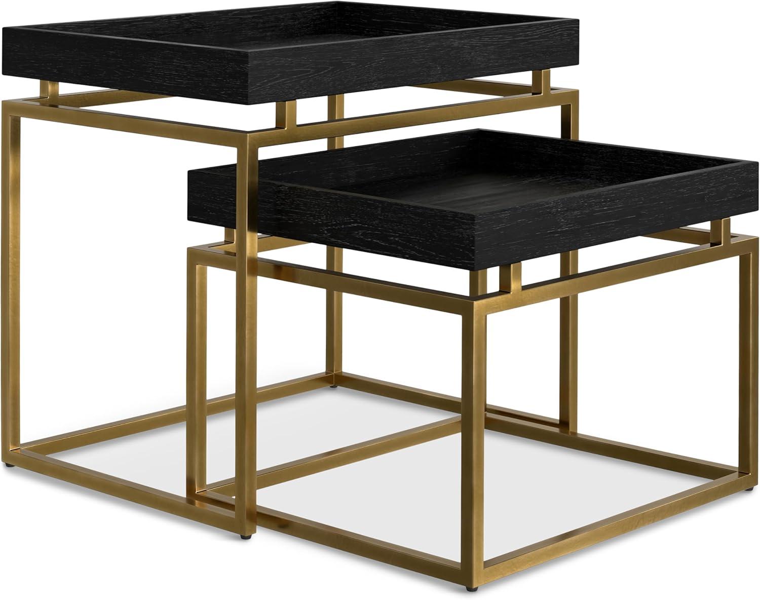 Macy Black and Gold Wood Metal Nesting End Tables, 20 Inch