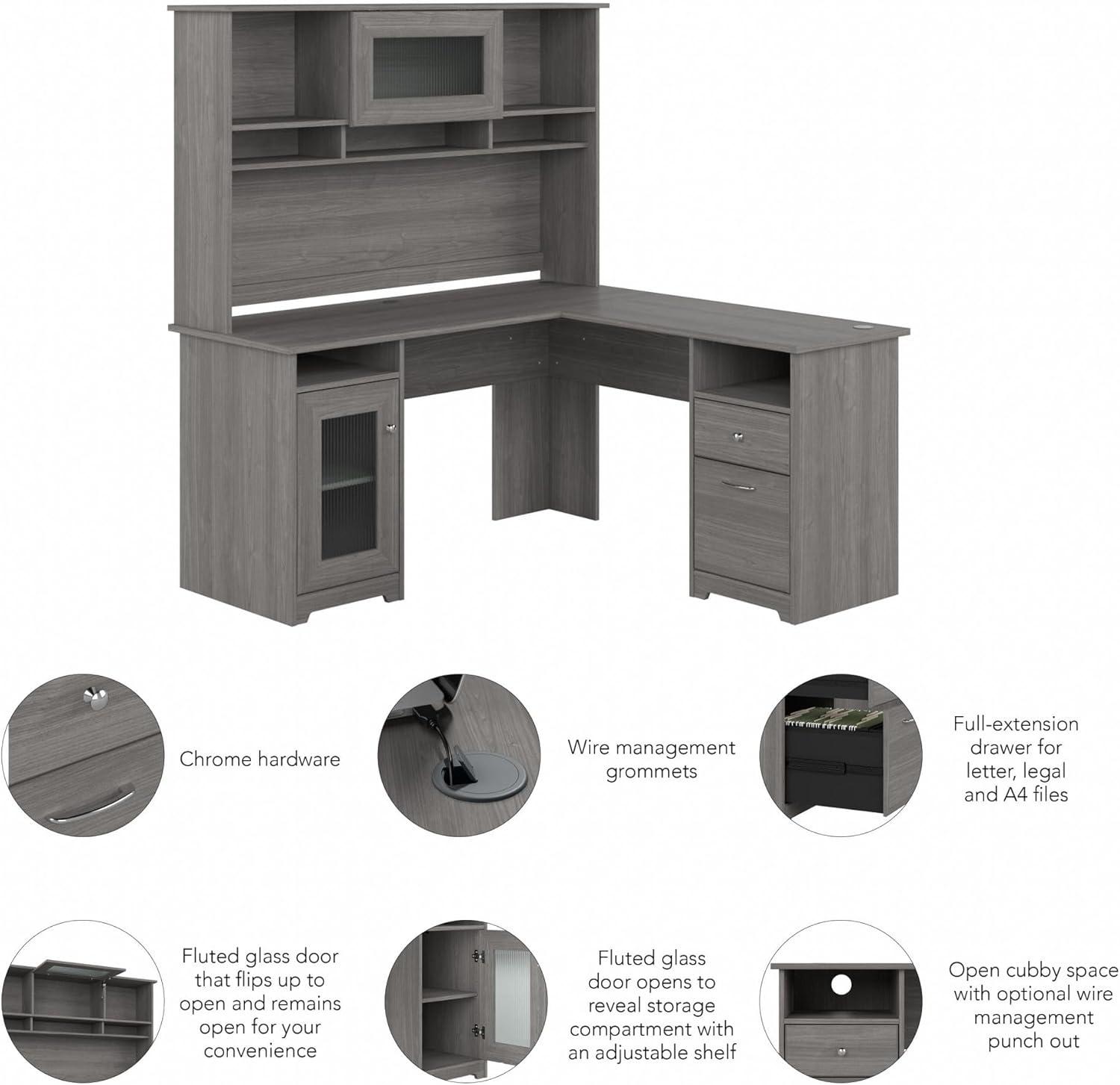 Cabot 60W L Shaped Computer Desk with Hutch Modern Gray - Bush Furniture