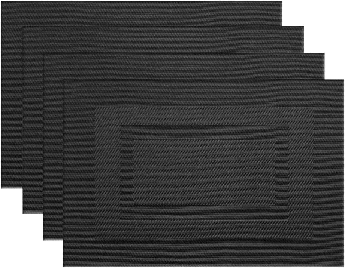 pigchcy Placemats,Washable Vinyl Woven Table Mats,Elegant Placemats for Dining Table Set of 4(18"X12",Black)