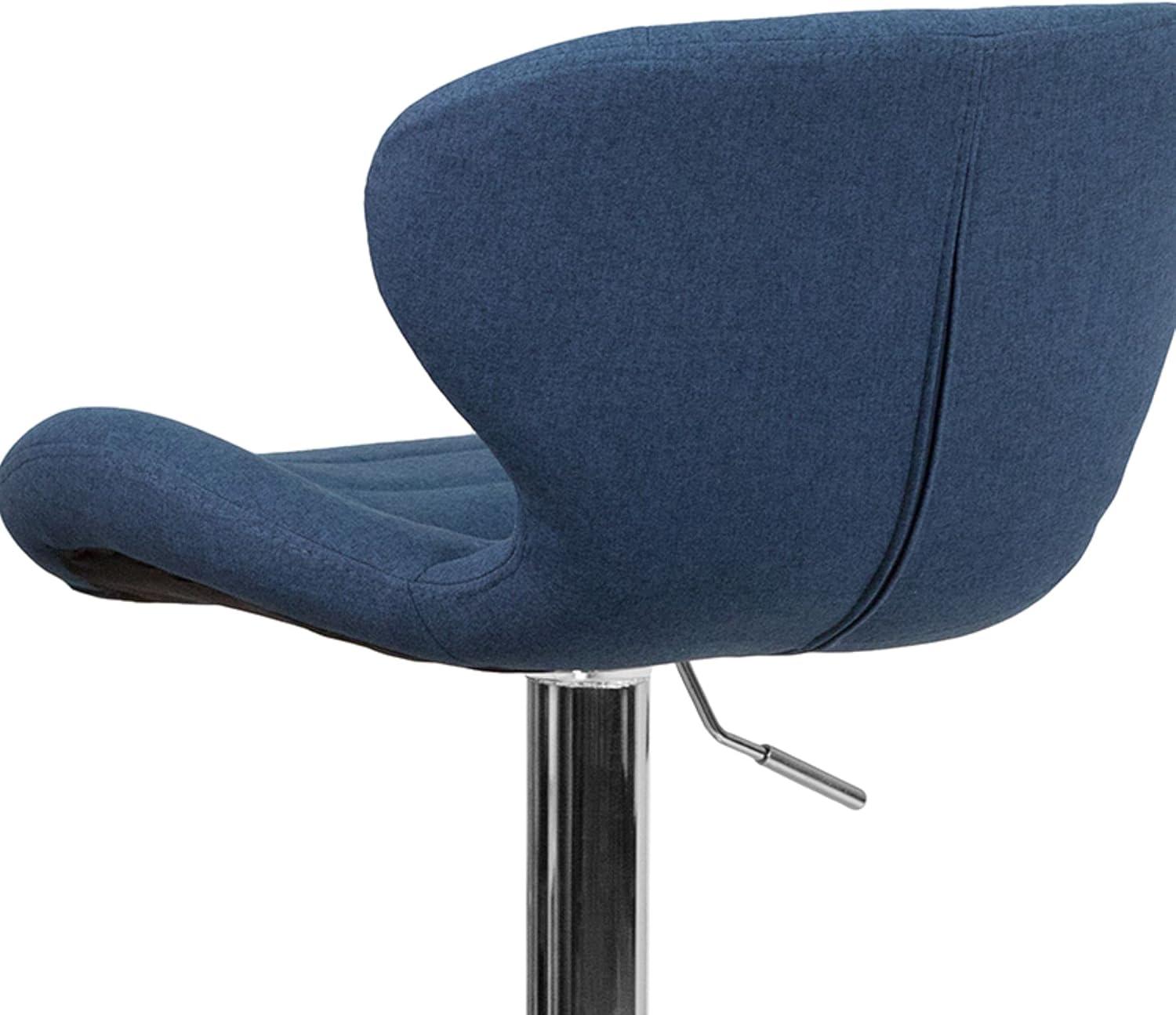 Curvaceous Blue Fabric and Chrome Adjustable Swivel Barstool