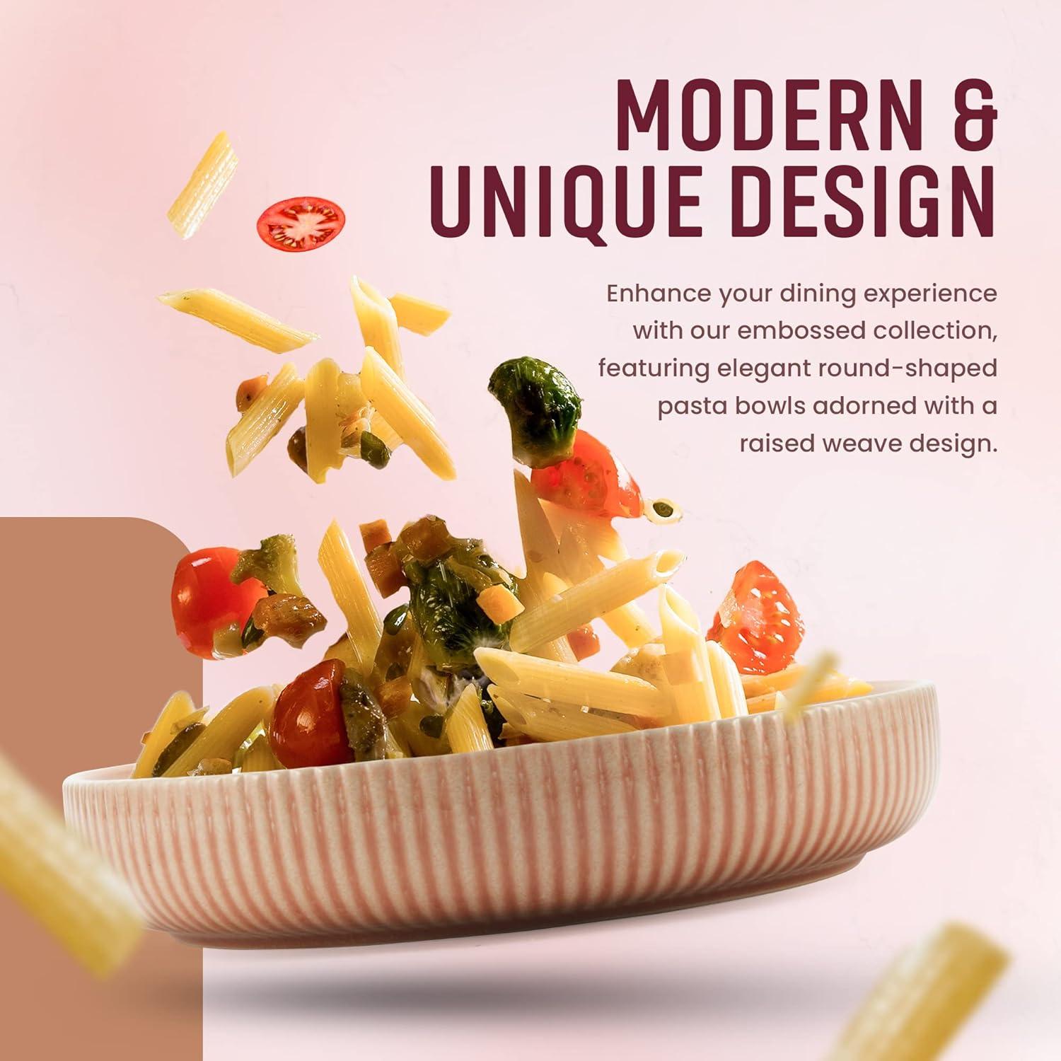 American Atelier Large Pasta Bowls, 42 oz Wide Shallow Stoneware Salad Bowl Set, Plates for Serving Dinner, Kitchen, and Eating, Set of 4,Blush