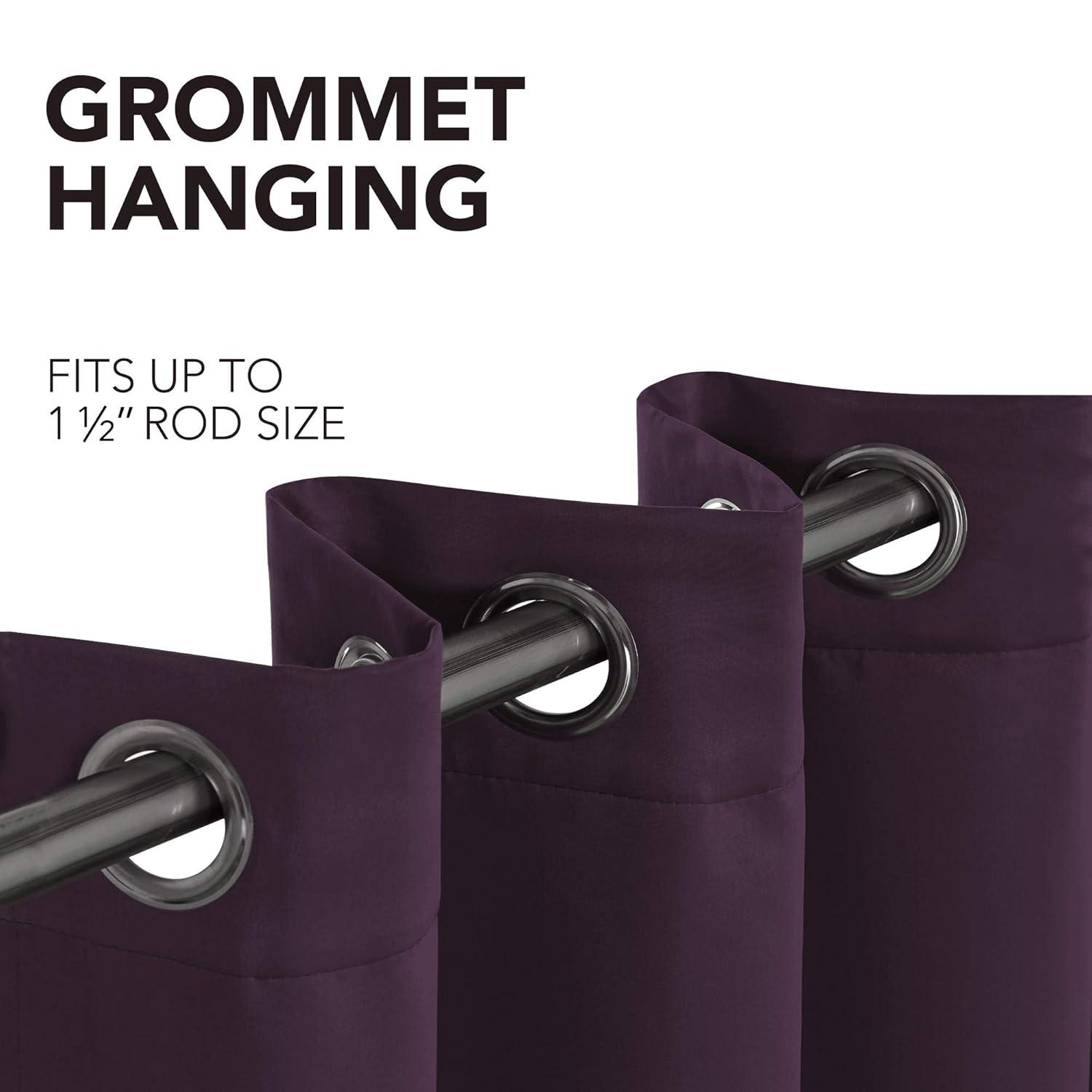 Royal Purple Faux Silk Blackout Grommet Curtains, 52 x 63 inch