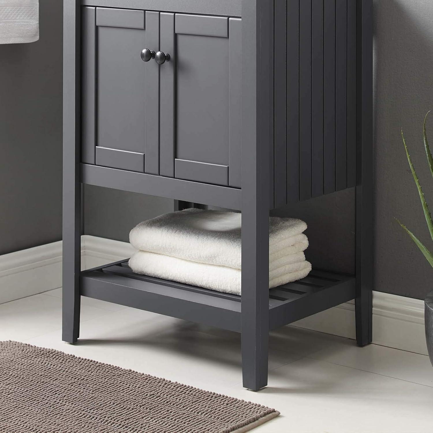 Gray Polished Wood and MDF Freestanding Bathroom Vanity Cabinet