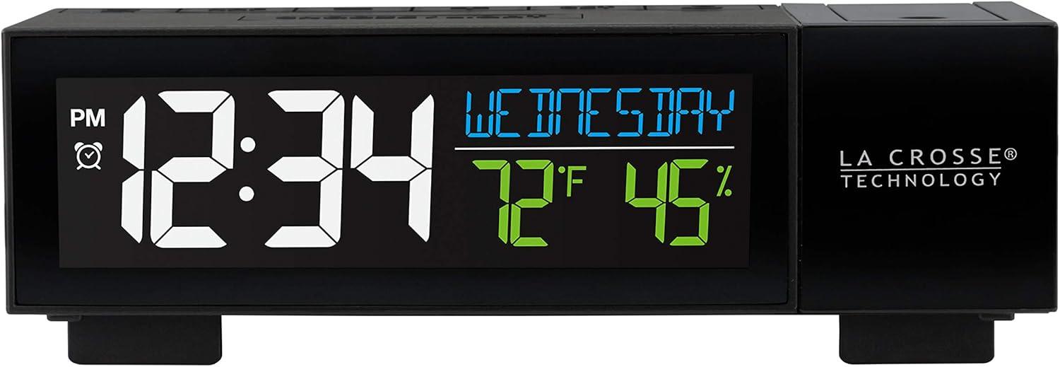 La Crosse Technology Black Pop-up Bar Projection LCD Alarm Clock with USB Port, 616-1950-INT