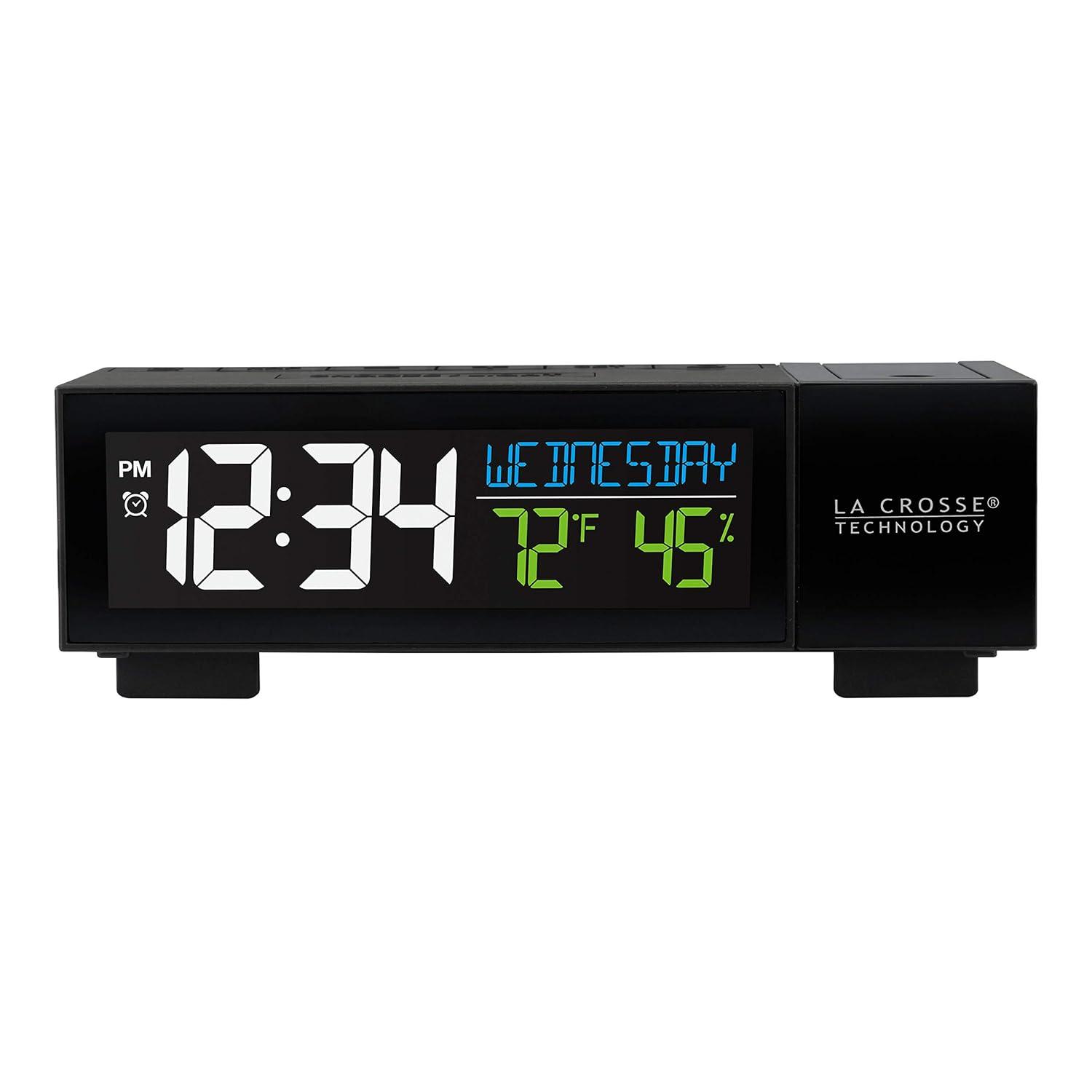 La Crosse Technology Black Pop-up Bar Projection LCD Alarm Clock with USB Port, 616-1950-INT