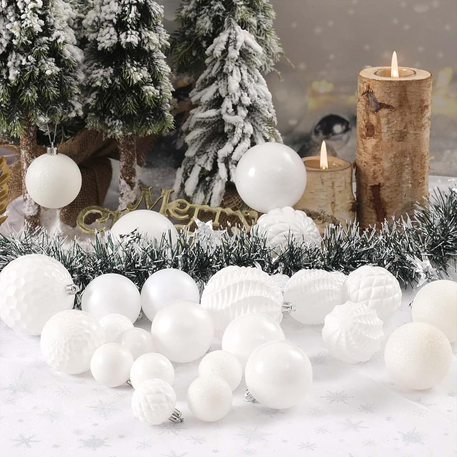 Christmas Balls Ornaments -36pcs YPF5 Shatterproof Christmas Tree Decorations with Hanging Loop for Xmas Tree Wedding Holiday Party Home Decor,6 Styles in 3 Sizes(White)