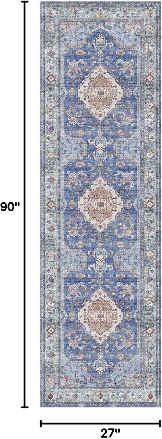 Nourison Fulton Bordered Medallion Non-Slip Flatwoven Indoor Rug Blue 2'3" x 7'6"