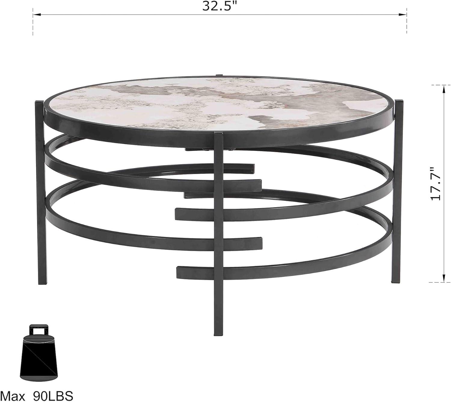 Gray Round Coffee Table with Sintered Stone Top and Metal Frame