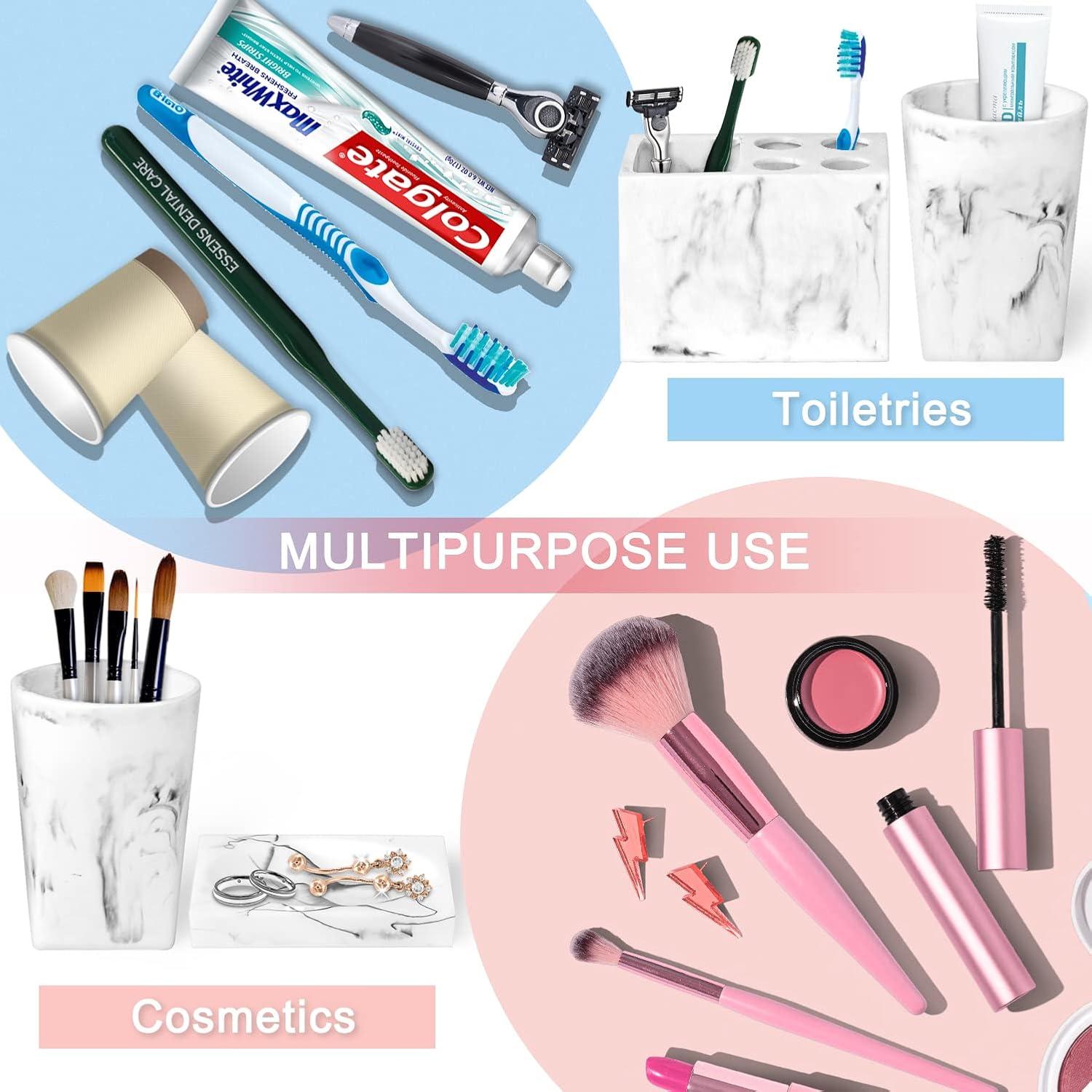 Haturi Bathroom Accessories Set, 4 Pcs Marble Look Sets Soap Dispenser & Toothbrush Holder Counter Top Restroom Apartment Decor Stuff, Glass Kits, Gift for Women and Men, Ink White