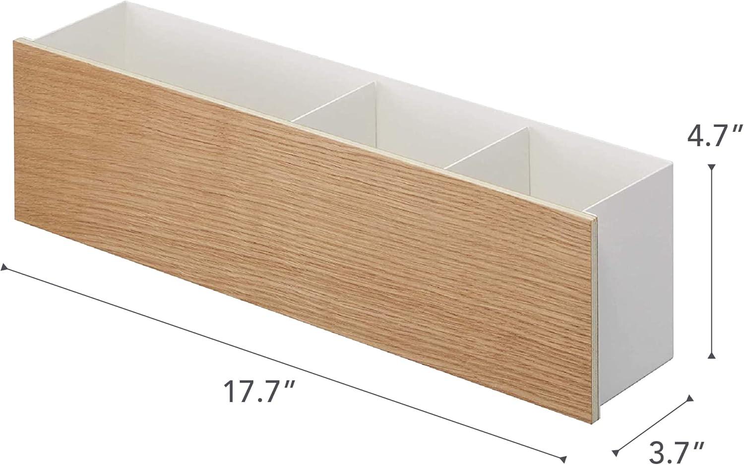 White Wood Desk Organizer with Adjustable Dividers