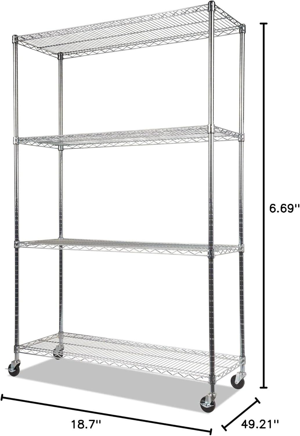 Silver 4-Shelf Adjustable Wire Shelving Unit with Casters