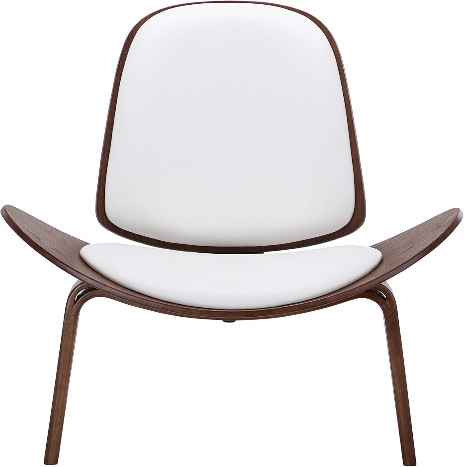 BELLEZE Shell Chair, Armless Mid Century Modern Accent Chair Faux Leather Shell Lounge Chair for Living Room Bedroom Office, Tripod Side Chair with Padded Seat, Solid Wood - Avalon (White)