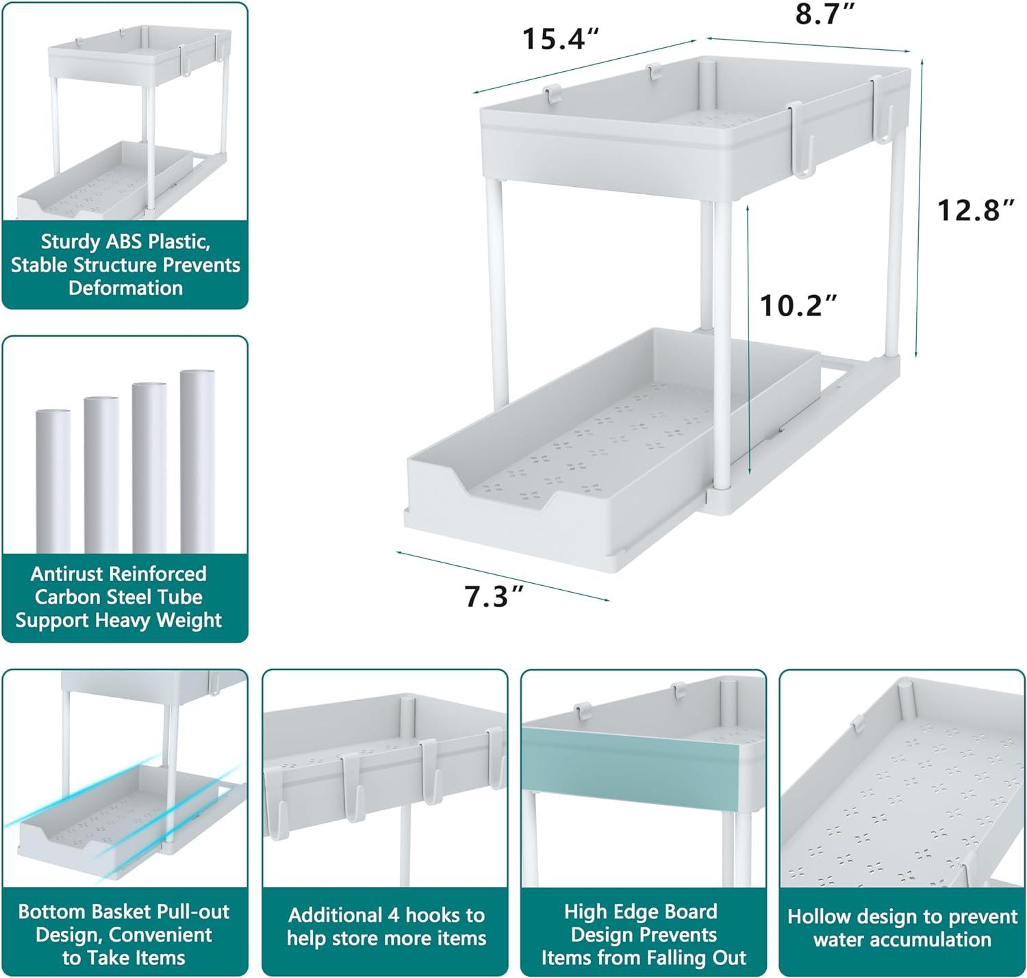 White ABS 2-Tier Sliding Under Sink Organizer Set