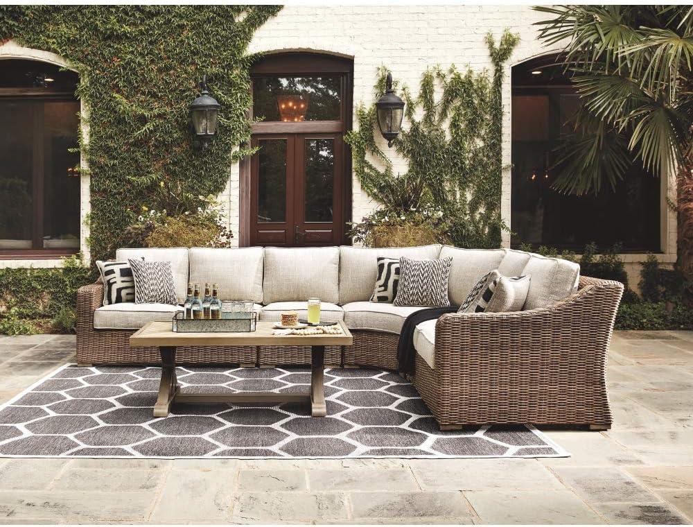 Beachcroft Beige Wicker Outdoor Sectional with Cushions