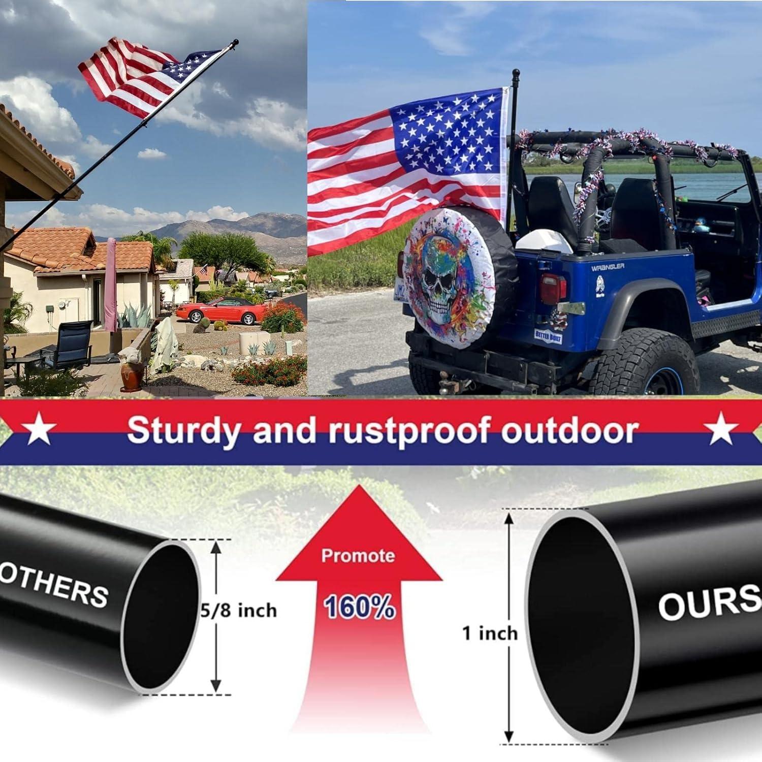 5ft Black Stainless Steel Tangle-Free Flag Pole with Holder Bracket