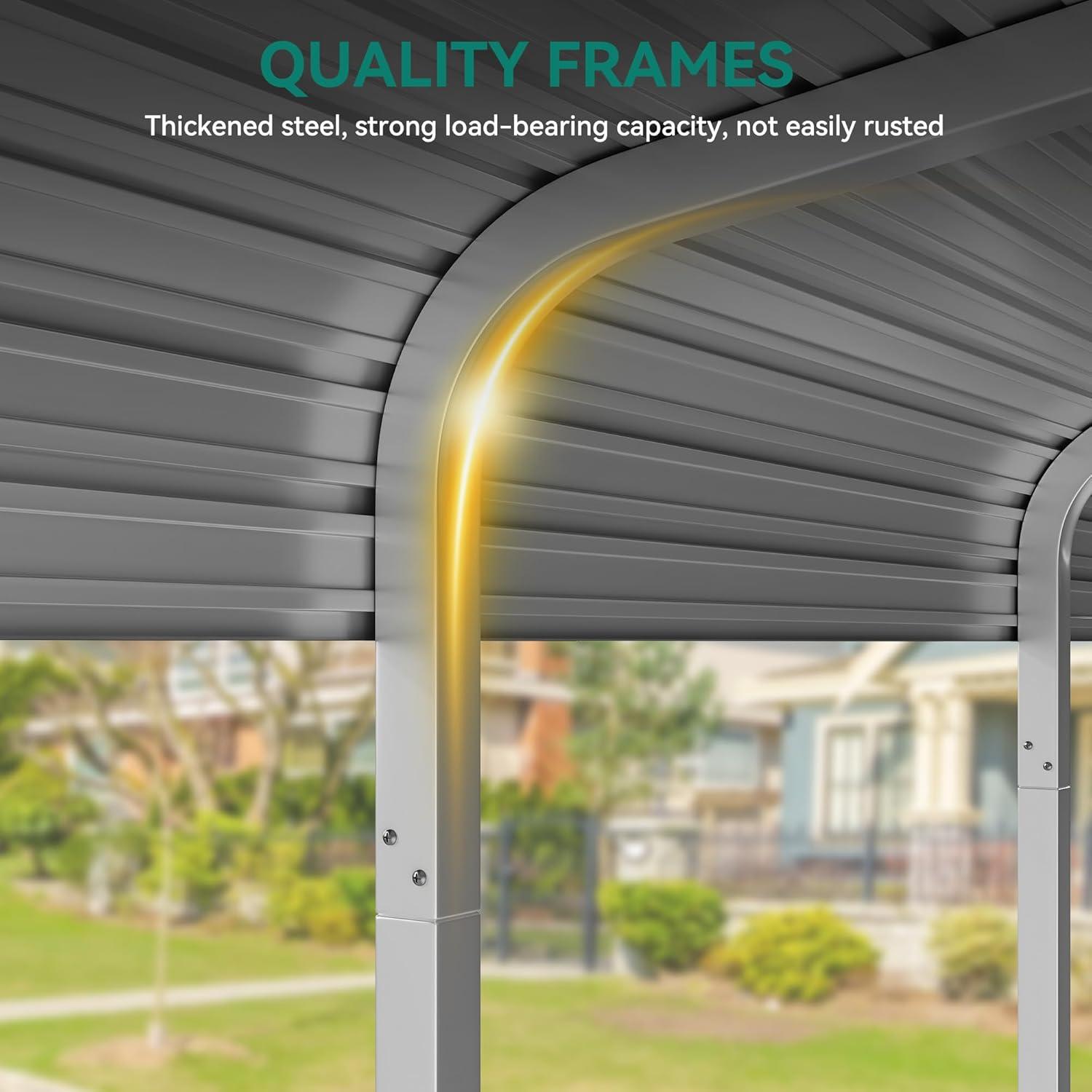 Tolead 12' x 20' Outdoor Metal Carport, Heavy Duty Galvanized Steel Car Canopy for Truck, SUV, Boat, Grey